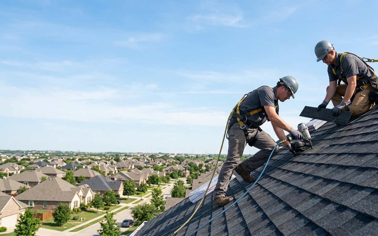 Ironclad Roofing roofers installing architectural shingles on a Kansas City, MO home